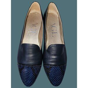 AGL Attilio Giusti Leombruni Snakeskin Cap Toe Blue Leather Flats Women EU 37.5